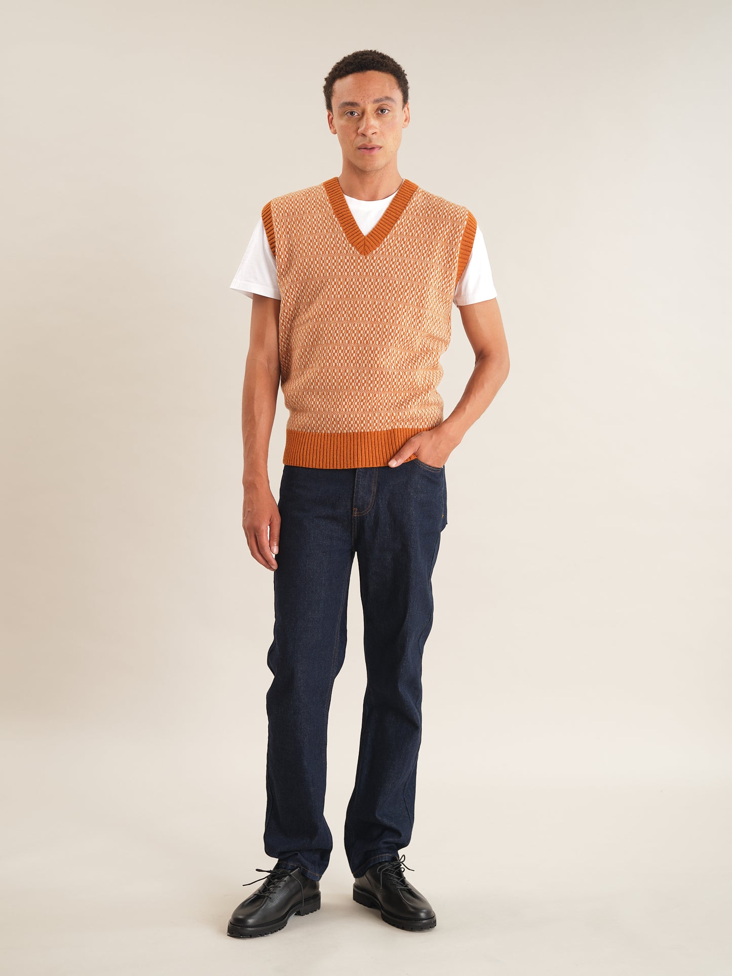 Orange Tile Fair-Isle Vest, Knit Vest - SIRPLUS