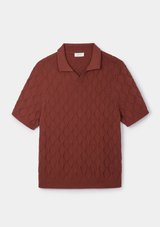 Terracotta Diamond Knit Resort Polo, Polo Shirt - SIRPLUS