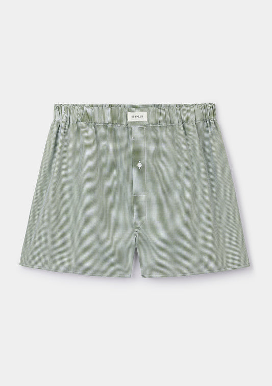 Green Gingham Cotton Boxer Shorts, Boxer Shorts - SIRPLUS