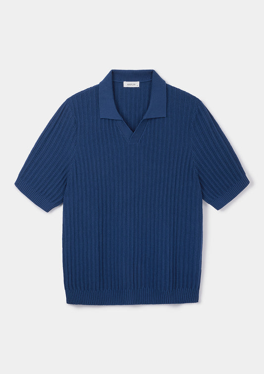 Cobalt Blue Textured Rib Resort Polo, Polo Shirt - SIRPLUS
