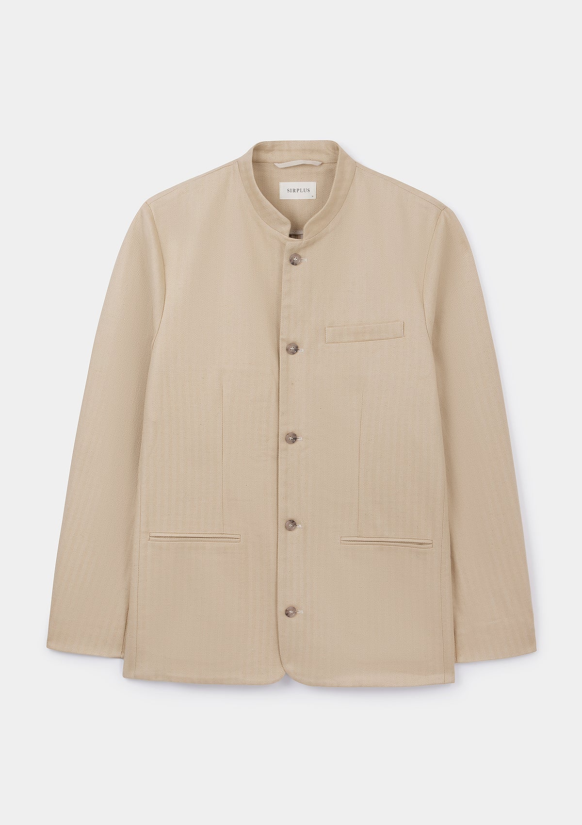 Sand Herringbone Cotton Linen Nehru Suit, Suits - SIRPLUS