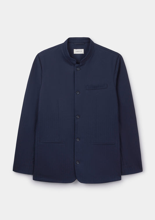 Navy Herringbone Cotton Linen Nehru Jacket, Nehru Jacket - SIRPLUS